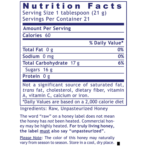 Premier canadian gold honey Nutrition Facts