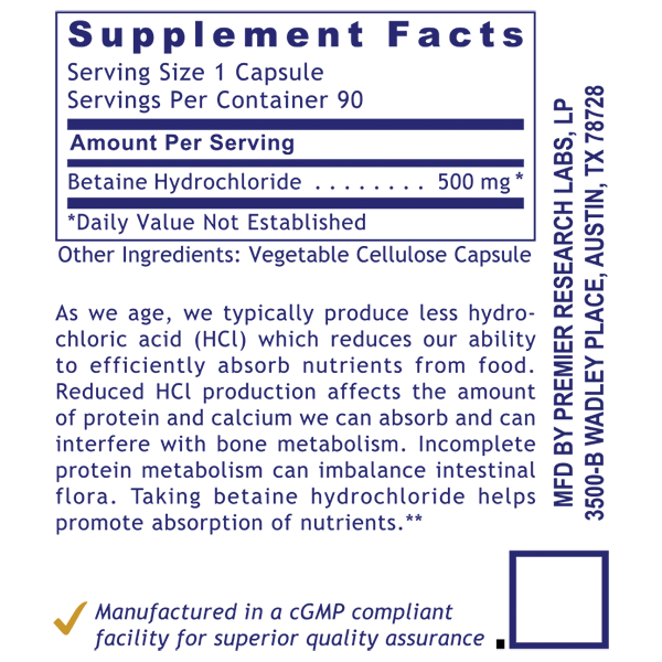 Supplement Facts - Premier HCL