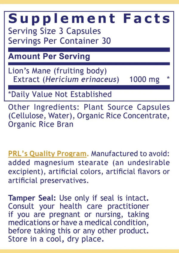 Premier Lion's Mane supplement facts