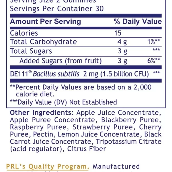 Premier probiotic gummies supplement facts