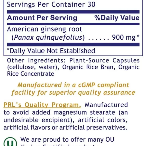 Premier American Ginseng supplement facts