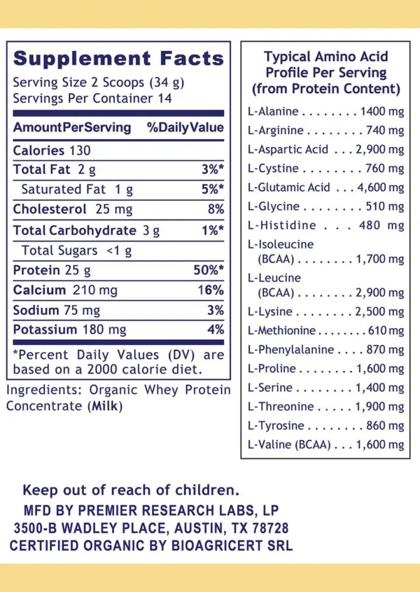 Premier Whey Protein - 16.8oz - Supplement Facts