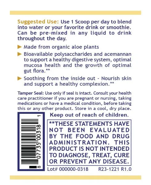 Aloe Powder suggested use label