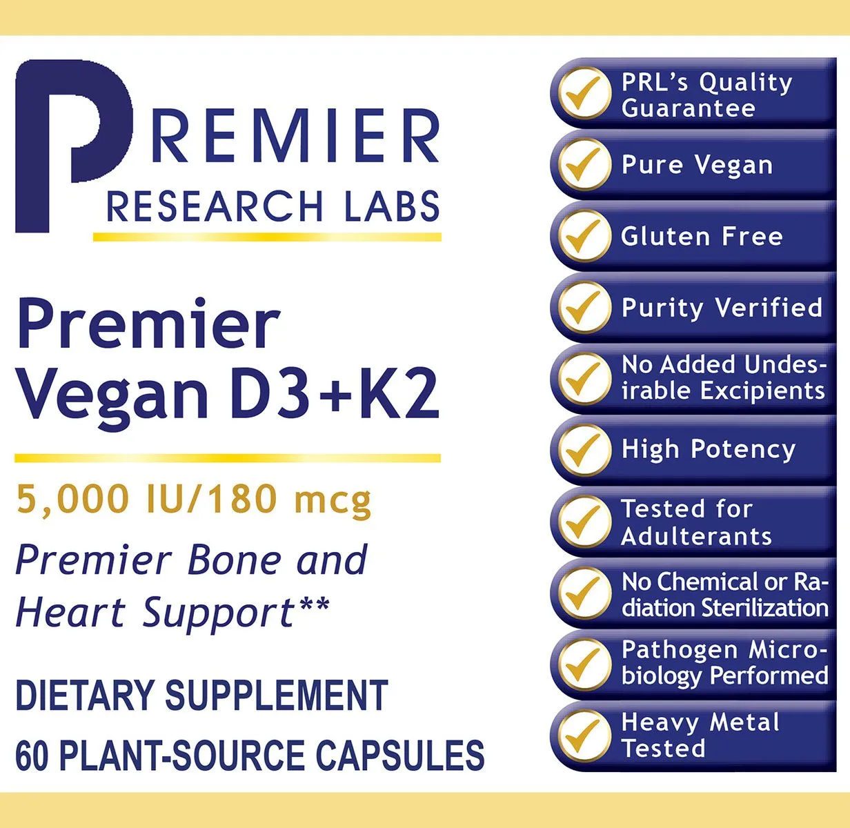 Premier Vegan D3+K2 - 180 mcg Bottle - Middle Panel