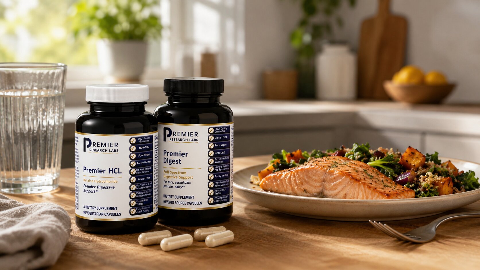 Premier HCL and Digest Support Premier HCL and Digest supplements for cooked meal digestion support