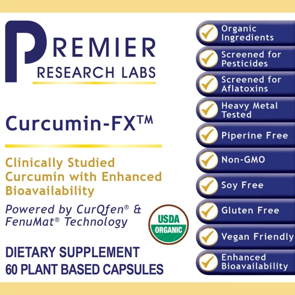 Product label for Curcumin-fx 60vcaps bottle